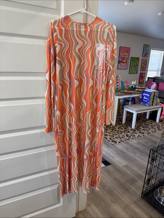 Show Me Your MuMu Dresses & Skirts - Show Me Your MuMu Orange Wave-Print Maxi sheer dress size L
